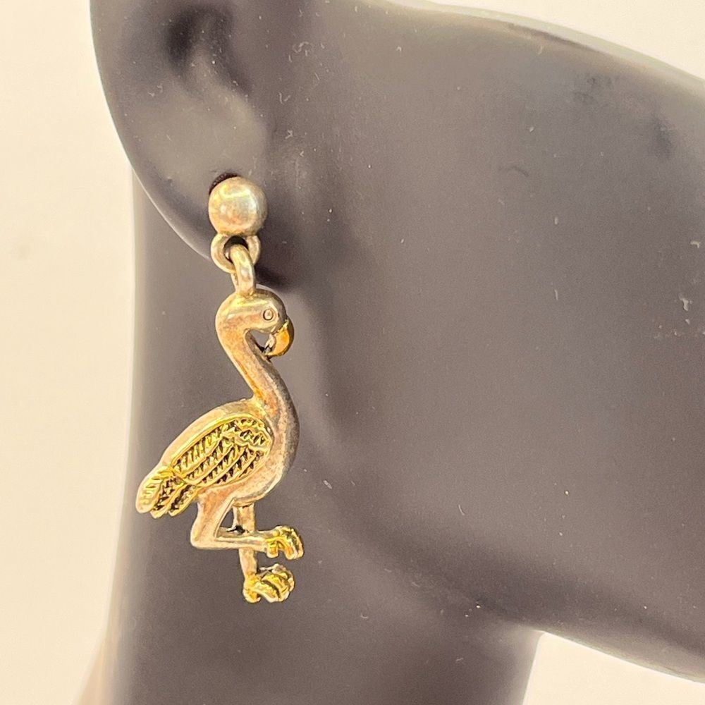 ML Flamingo pierced earrings, gold and silver tone